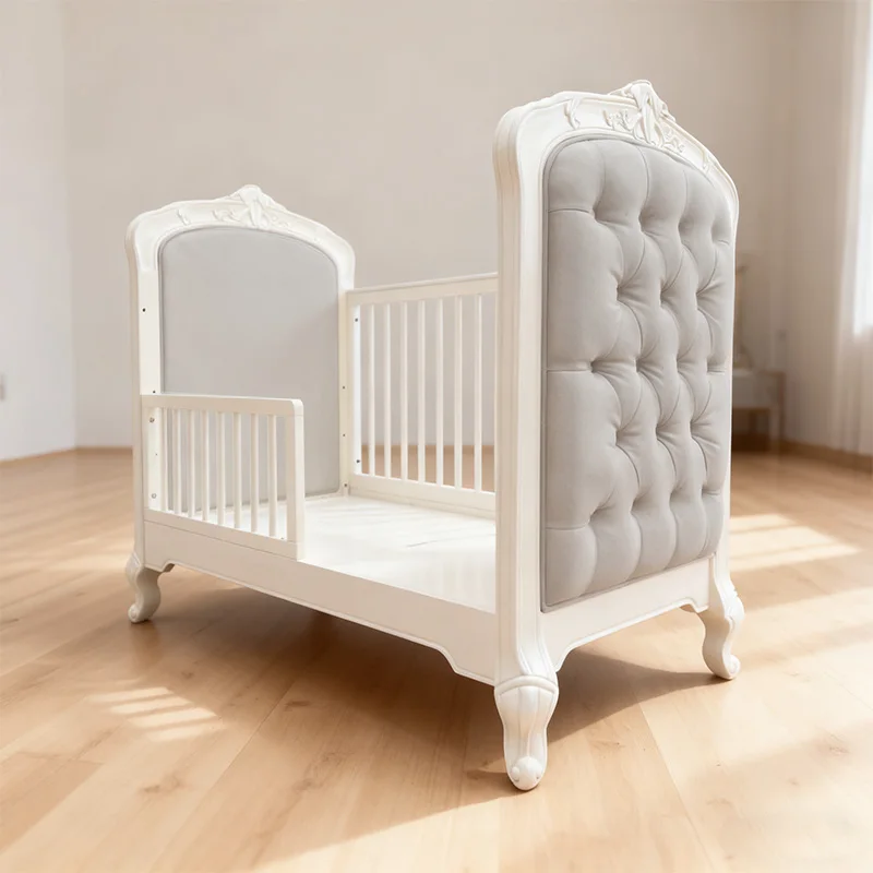 

Европейская Роскошная Детская Кроватка-манеж с Обивкой и Съемным Бортиком, Мягкая Деревянная Кроватка для Новорожденных и Малышей