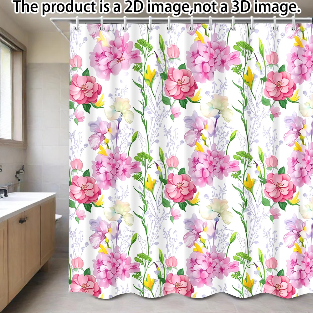 

1 PC shower curtain in a vibrant watercolour floral pattern, includes 12 hooks, 180 X 180 cm, bathroom decor, machine washabl