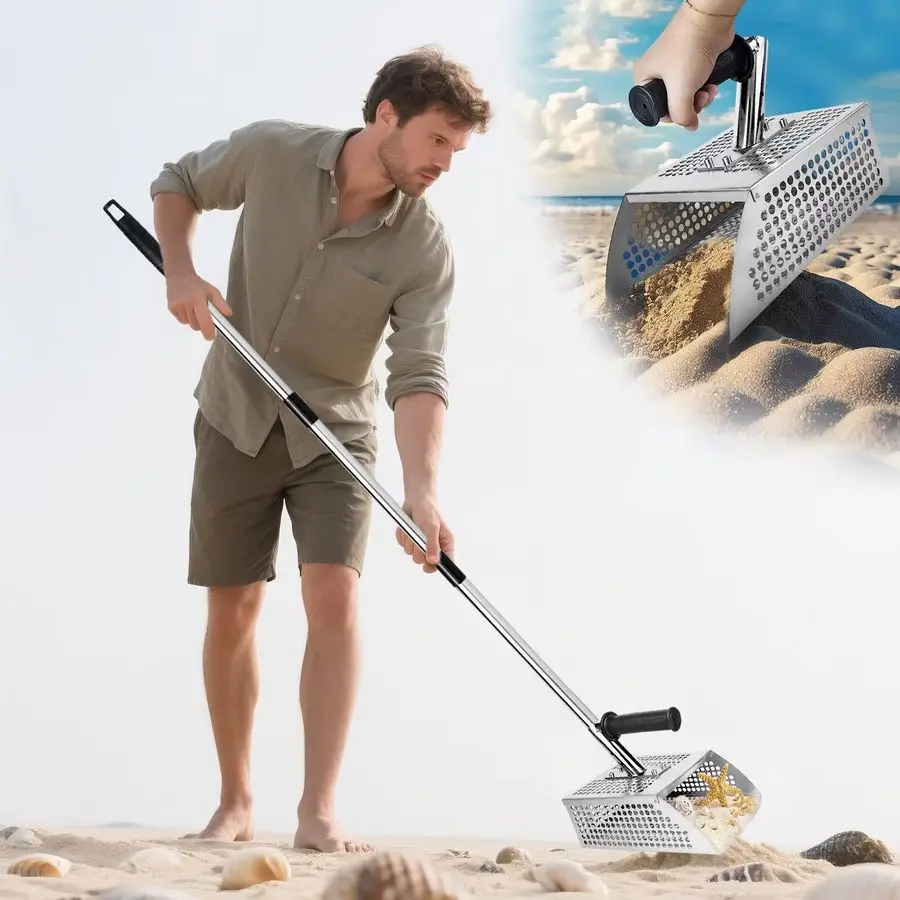 

Scoop for Metal Detecting Metal Detector Sand Flea Rake for Beach with Anti Slip Handle Heavy Duty Stainless Steel Sand Shovel w