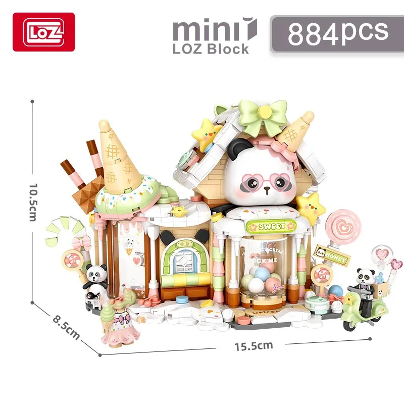 LOZ-1380 الباندا الآيس كريم البيت غير تقليدي منزل خشبي سلسلة عرض الشارع الصغيرة تجميعها نموذج قطع ألعاب مكعبات البناء للأطفال