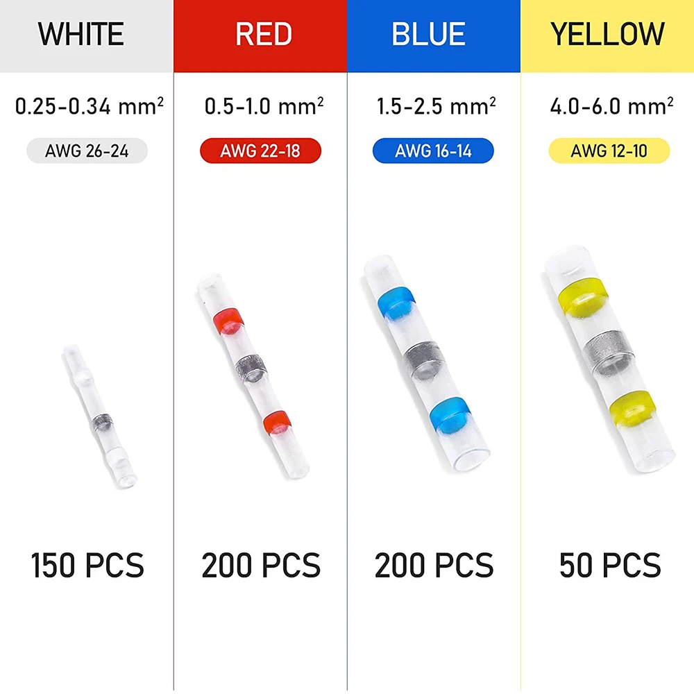600 Welded Sealed Wire Connectors, Heat-Shrinkable Butt Connectors, Waterproof and Insulated Wire Terminals, Butt Splices