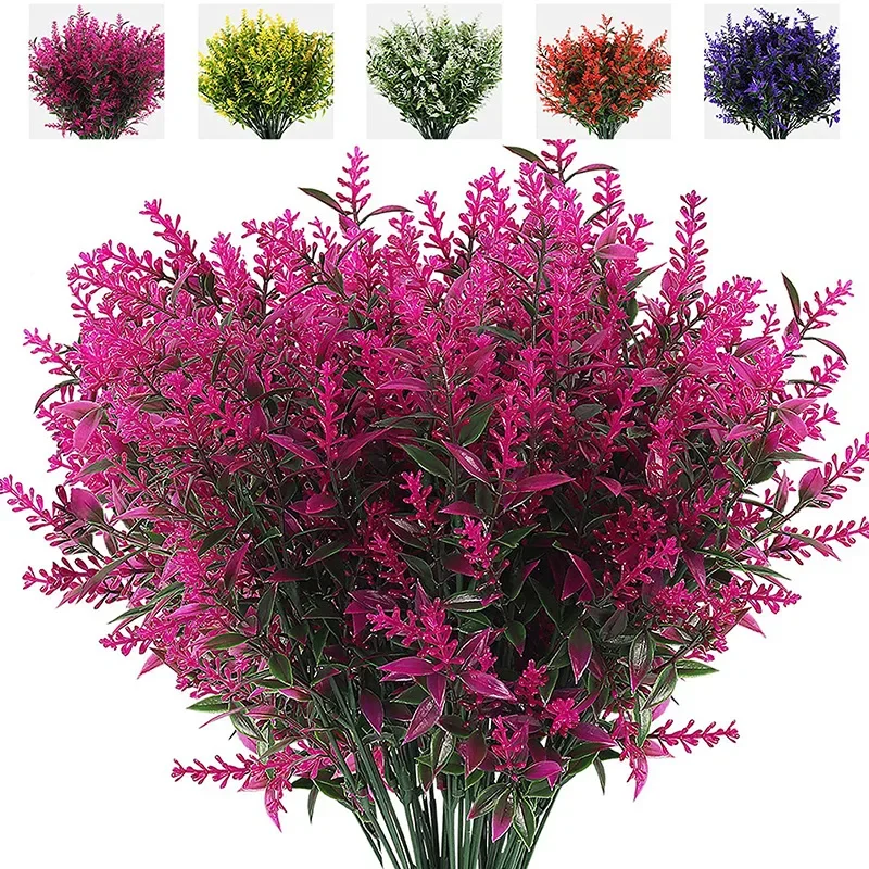 8pcs Eight artificial lavender flowers are used for outdoor decoration, anti-ultraviolet bushes, houses and offices.