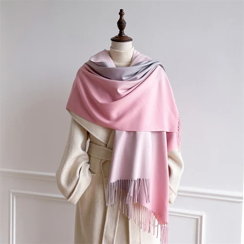 Imagen 2 del producto Bufanda de Cachemira de lujo para mujer, pañuelo degradado, Pashmina cálida, chal femenino, Pareo suave, Bufanda, estola Hijabs de invierno