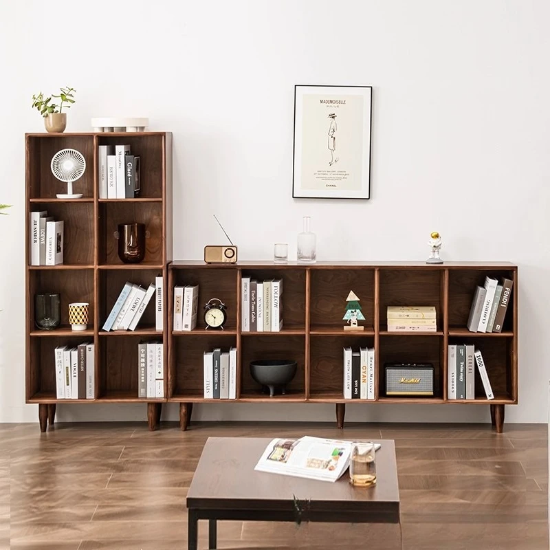 Pure solid wood bookshelf, black walnut study cabinet, cherry wood against the wall, Bogu shelf, household wooden grid bookcase