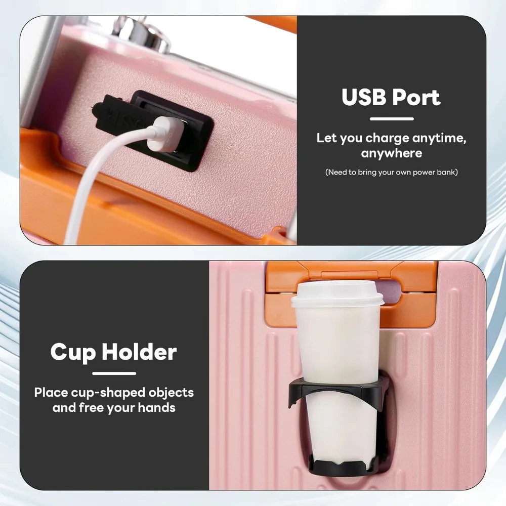 Equipaje de mano rígido liviano de 18 pulgadas aprobado por TSA con portavasos y cerradura TSA para viajes