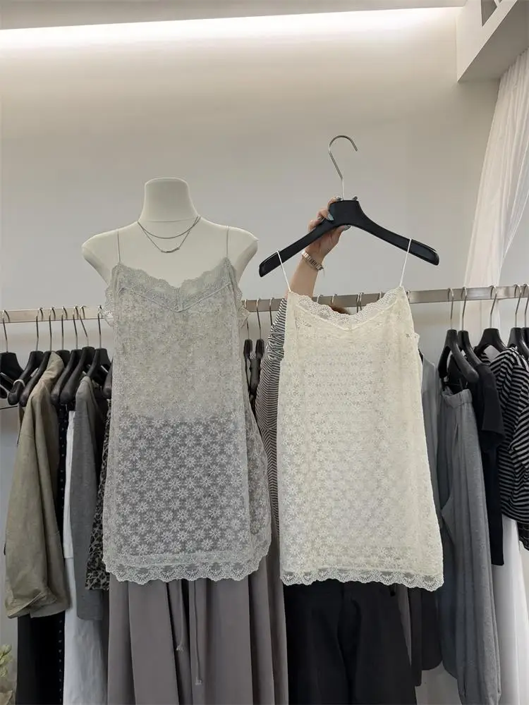 Gentle Lace Trim Layering Vest Top Outerwear Soul Mate Vintage Strap Dress Companion Straight Cut Commute Style Casual Wear