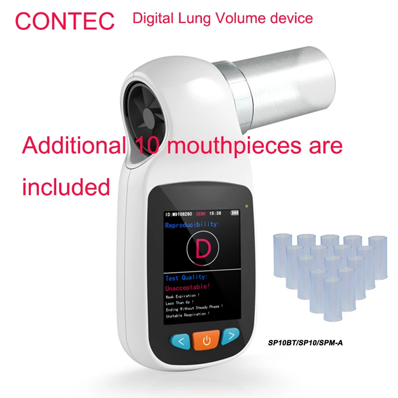 CONTEC dijital Bluetooth spirometre SP80B SP70B SP10 akciğer nefes teşhis Vitalograph spirometre ile birlikte gelir 10 ağızlık