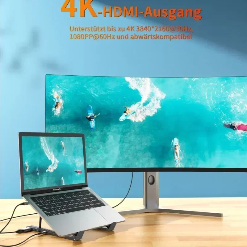 Многофункциональный настольный держатель для ноутбука 7 в 1, подставка USB Type C, HDMI-совместимая для MacBook Air 13 HP Star Book Redmi Book 16/14