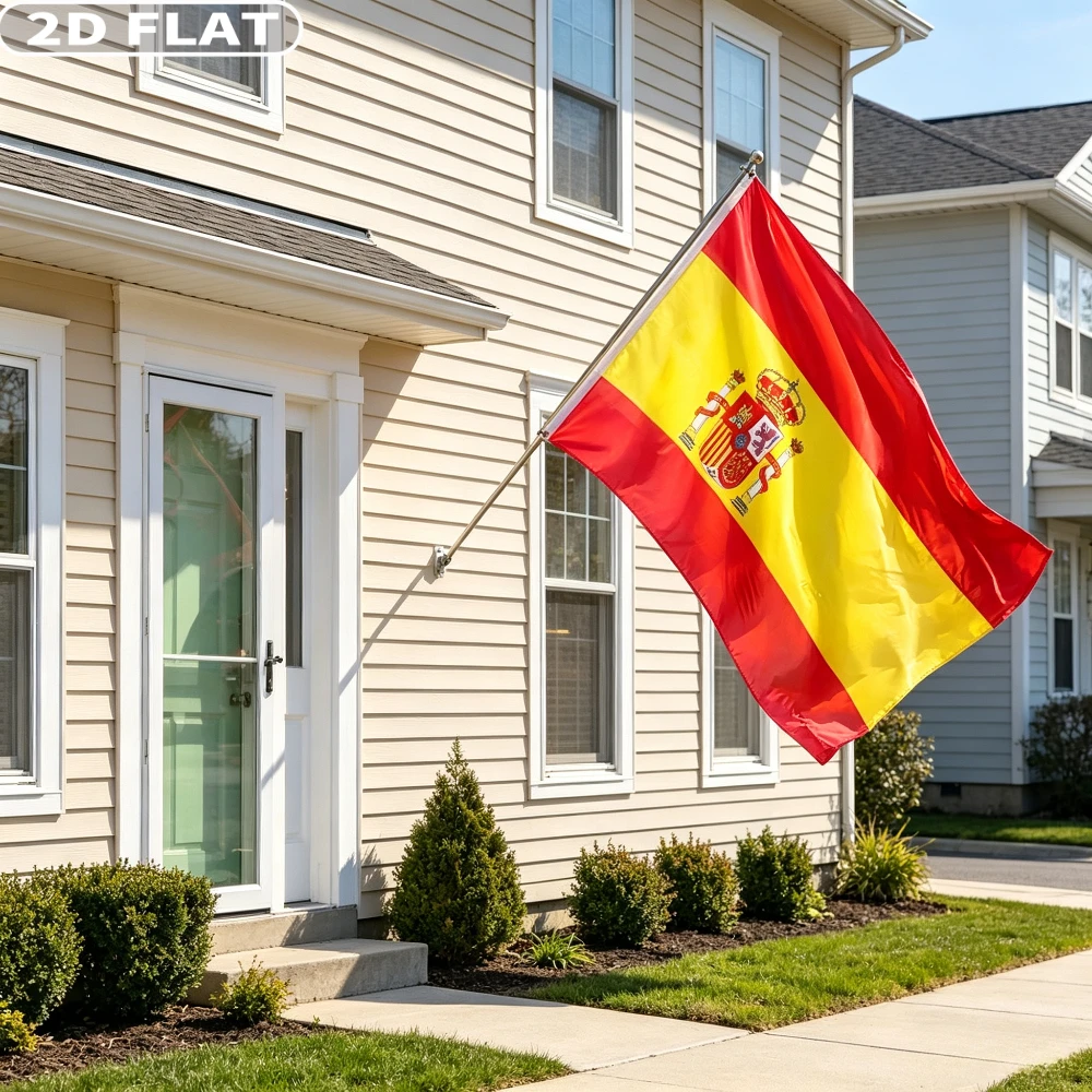 2D FLAT 1pc Spain National Flag, Polyester Espana Banner, Two Size 2x3FT(60x90cm) & 3x5FT(100x150cm),Vivid Colors,No flagpole.