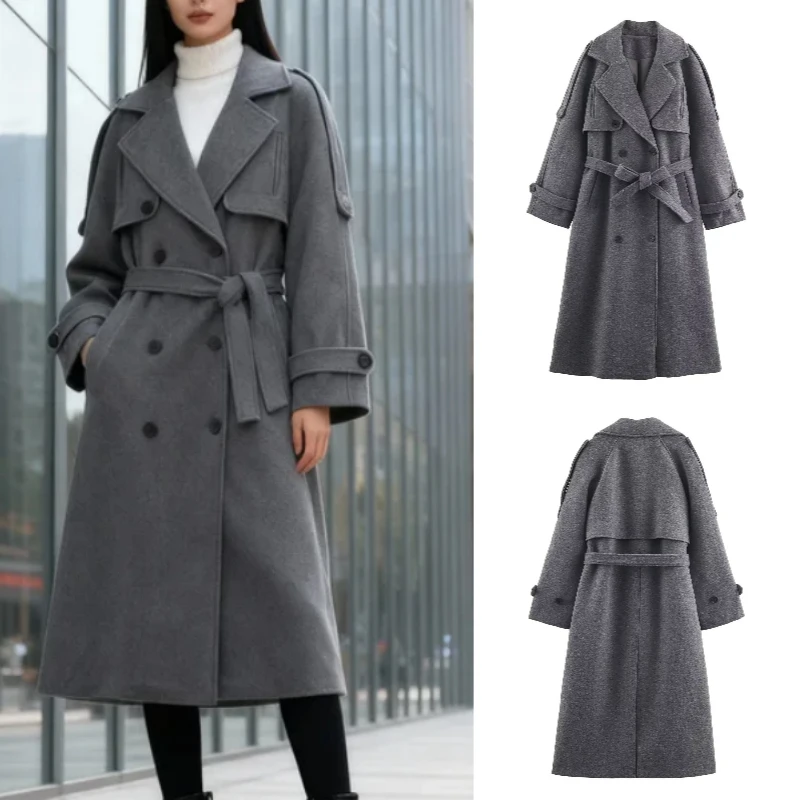 

Женское двубортное пальто с поясом, модная сексуальная мода, осень 2024, сезонная одежда