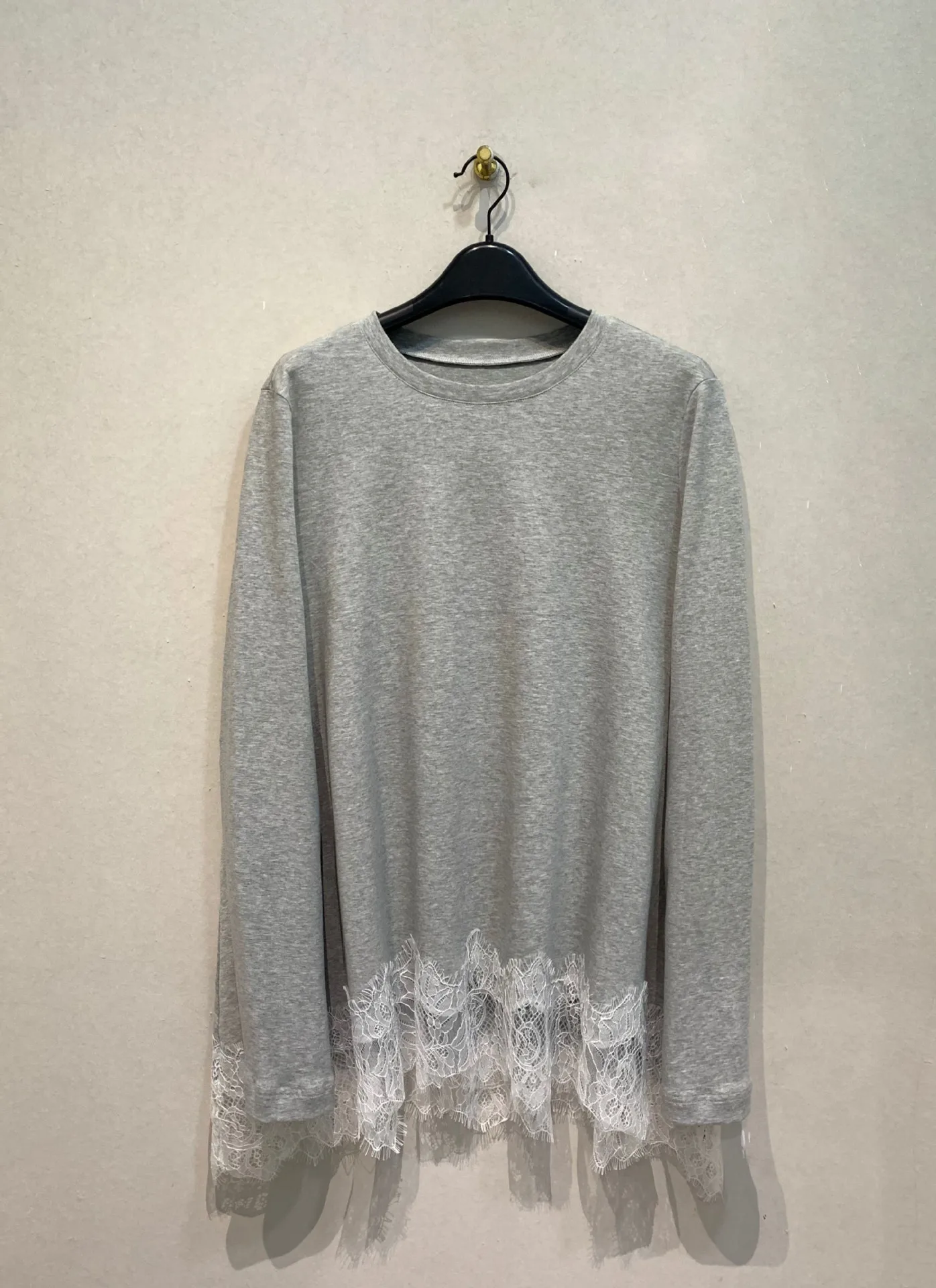 

Lace Patchwork Undershirt O Neck Long Sleeve Shirt Simple New Fresh Literary T-shirt Japan Irregular Moda French Mujer