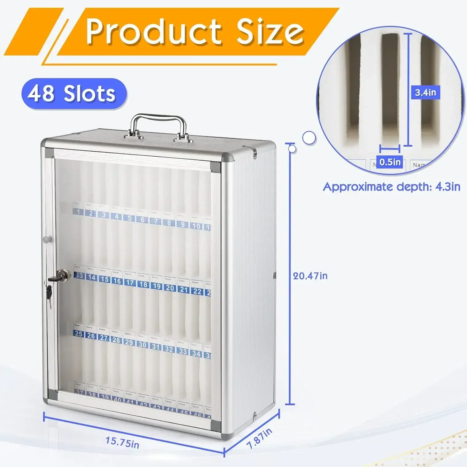 Aluminum Alloy Pocket Chart Storage Cabinet for Cell Phones,Wall-Mounted with a Locked,Can be Carried by Hand (48 Slots)