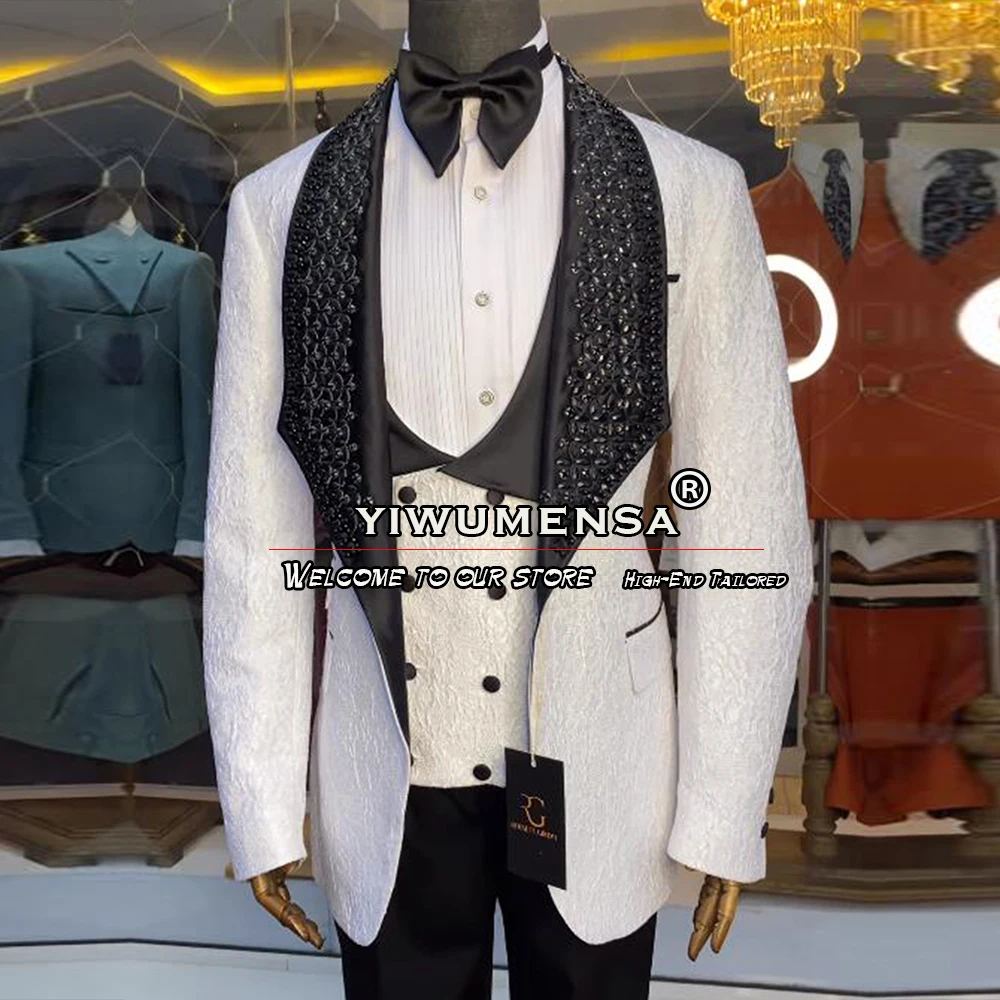 

Vintage Jacquard Men Suits Gemsotne Shawl Lapel Blazer Groom Party Tuxedos 3 Pieces Sets Wedding Prom Terno Masculino Completo