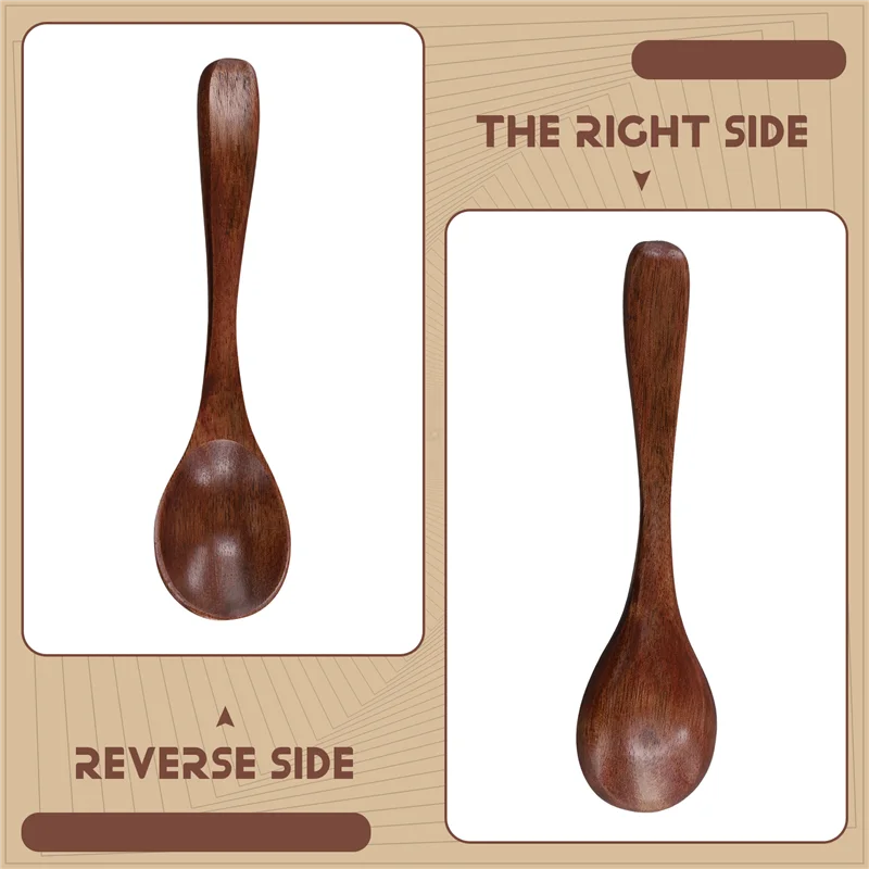 ELEG-Small Wooden Spoons, 6 PCS 5.3 Inch Natural Soup Spoons Bamboo Wood Spoon For Eating, Handmade Condiments Mixing Serving