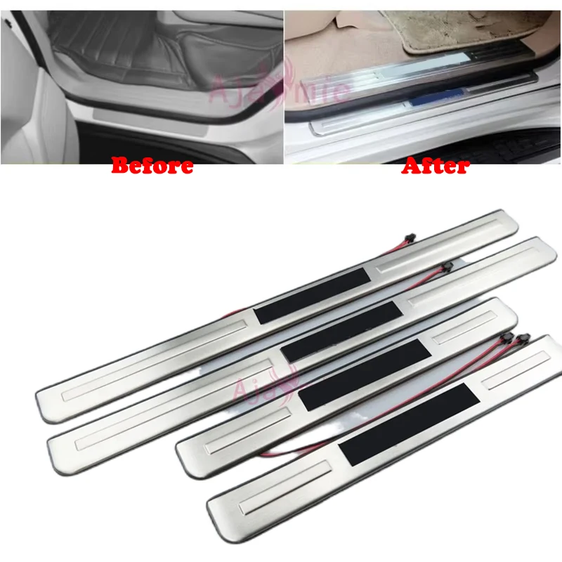For Toyota LC Land Cruiser 200 2008-2018 Exterior LED Door Sill Sticker Bumper Stainless Steel Chrome Car Styling Accessories