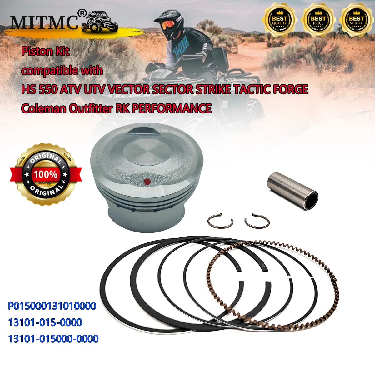 MITMC Piston Kit 91mm compatible with HS 550 ATV UTV VECTOR SECTOR STRIKE TACTIC FORGE Coleman Outfitter RK PERFORMANCE