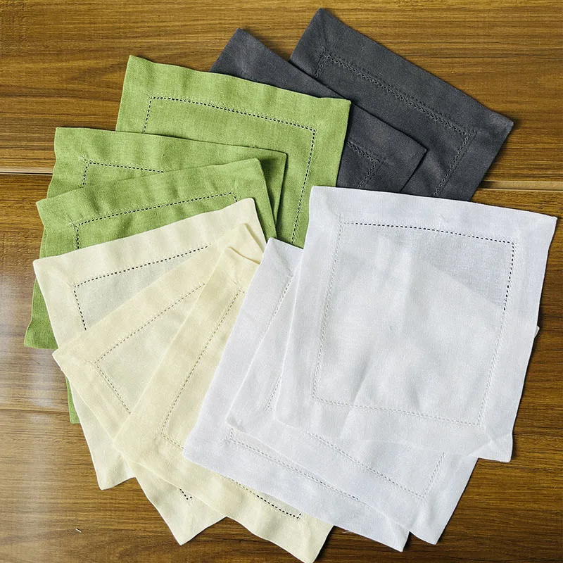 Cotton and Linen Cocktail Coaster, Square Towel, Tableware Mat, 6-Piece Set Table Decoration, 20X20 Cm