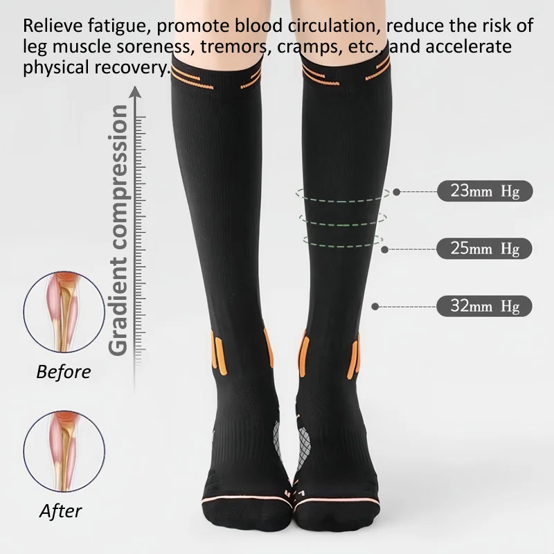 زوج واحد من جوارب ضغط العضلات الرياضية للنساء، جوارب احترافية مرنة للجري وركوب الدراجات واليوجا واللياقة البدنية والتخسيس