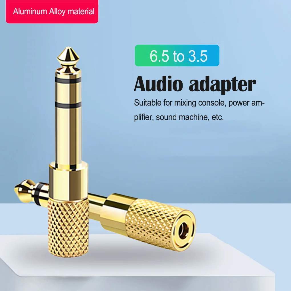 Headphone Adapter 6.35 mm Male to 3.5 mm FemaleWear-resistant Jack Converter Audio Plug 360 Degree Grip Treads 6.5to3.5 Sliver