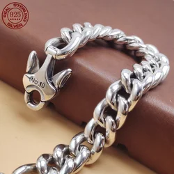 Punk style 925 sterling silver vintage Cherry Blossom men's rugged bracelet Hipster accessories wide face fashion accessories