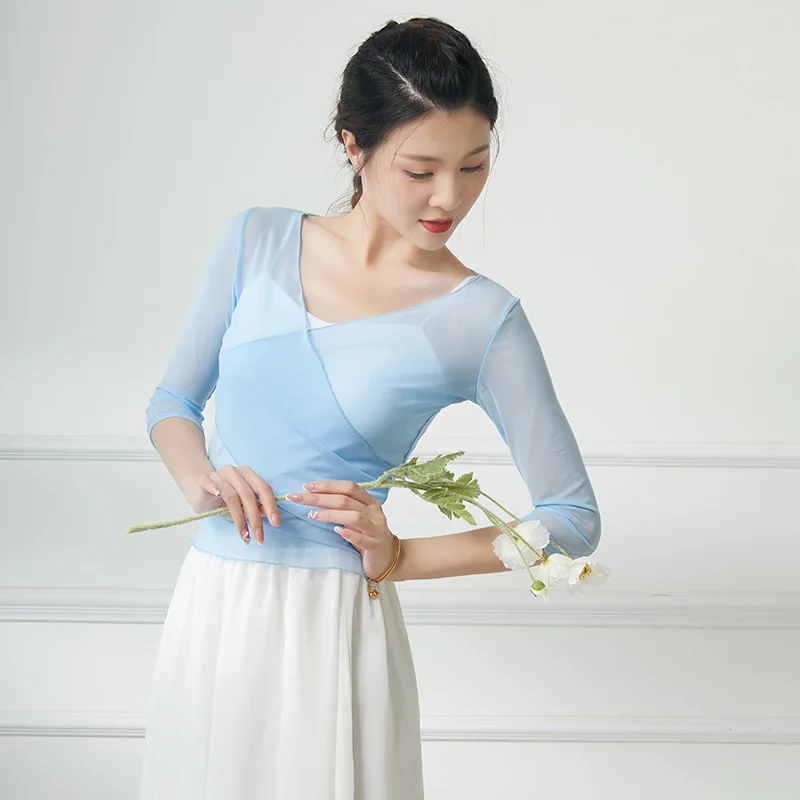 Ballet Dance Practice Clothes Top Women Long Sleeve Mesh Shirt Sexy Transparent Classical Dance Gauze Body Rhyme jacket