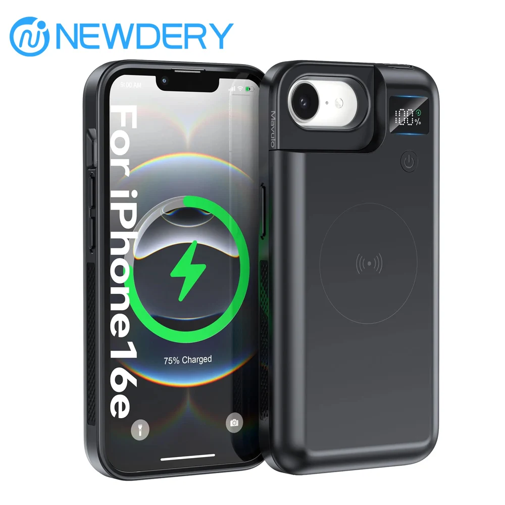 

Чехол-аккумулятор NEWDERY 8000 мАч для iPhone 16e, портативный внешний аккумулятор с быстрой зарядкой USB-C, защитный перезаряжаемый чехол-зарядка