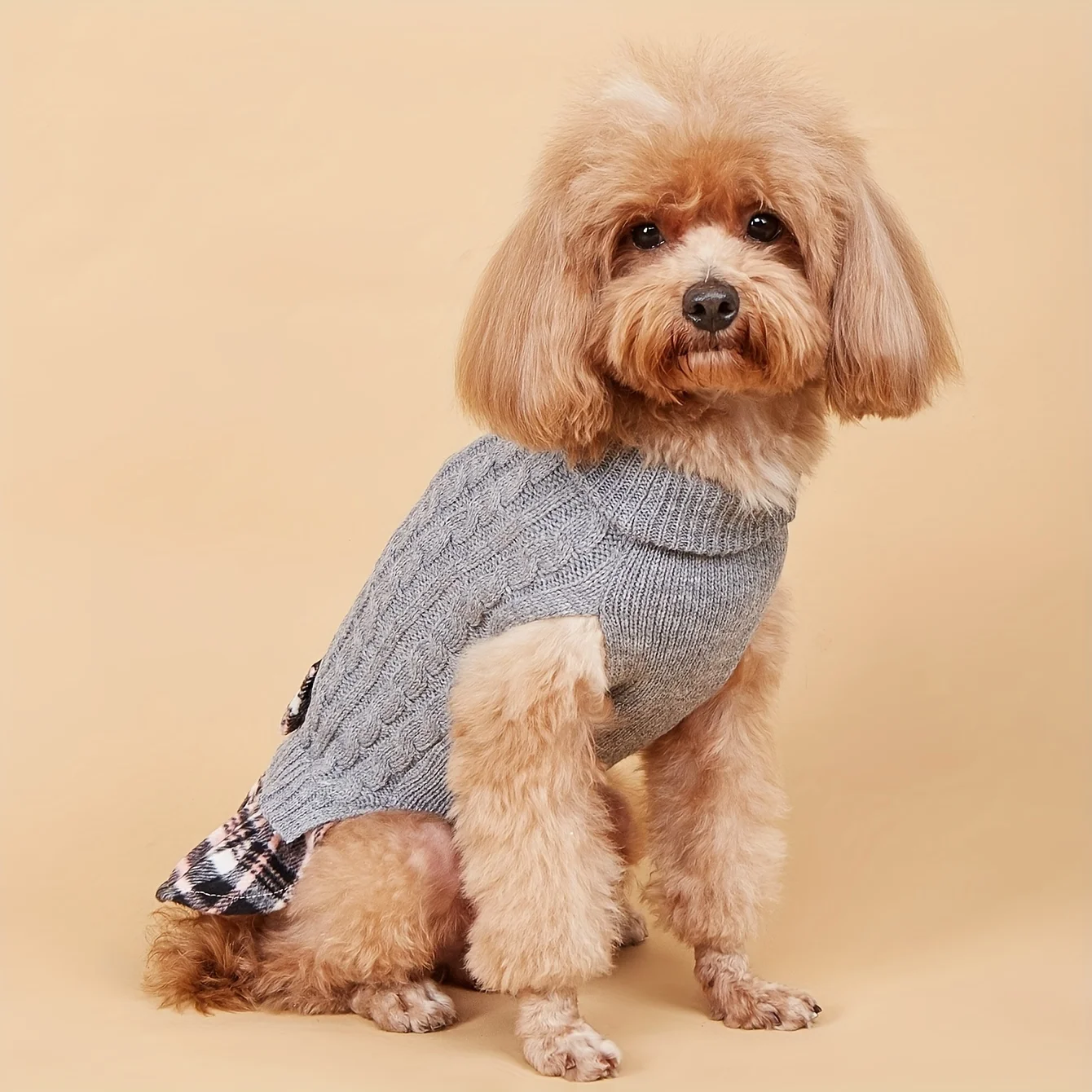 Dog Sweater Dress for Small Dogs with Bowtie Turtleneck Knitted Dog Dress Pet Dog Winter Clothes Warm Sweater for Yorkies Chihua