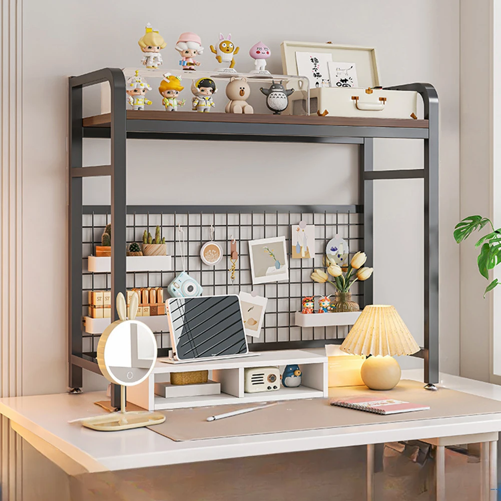 Desk Top Multi-Layer Shelf Steel Desk Table Hole Board Shelves Multi-Layer Bookshelf Storage Organizer for Games Dormitory Table