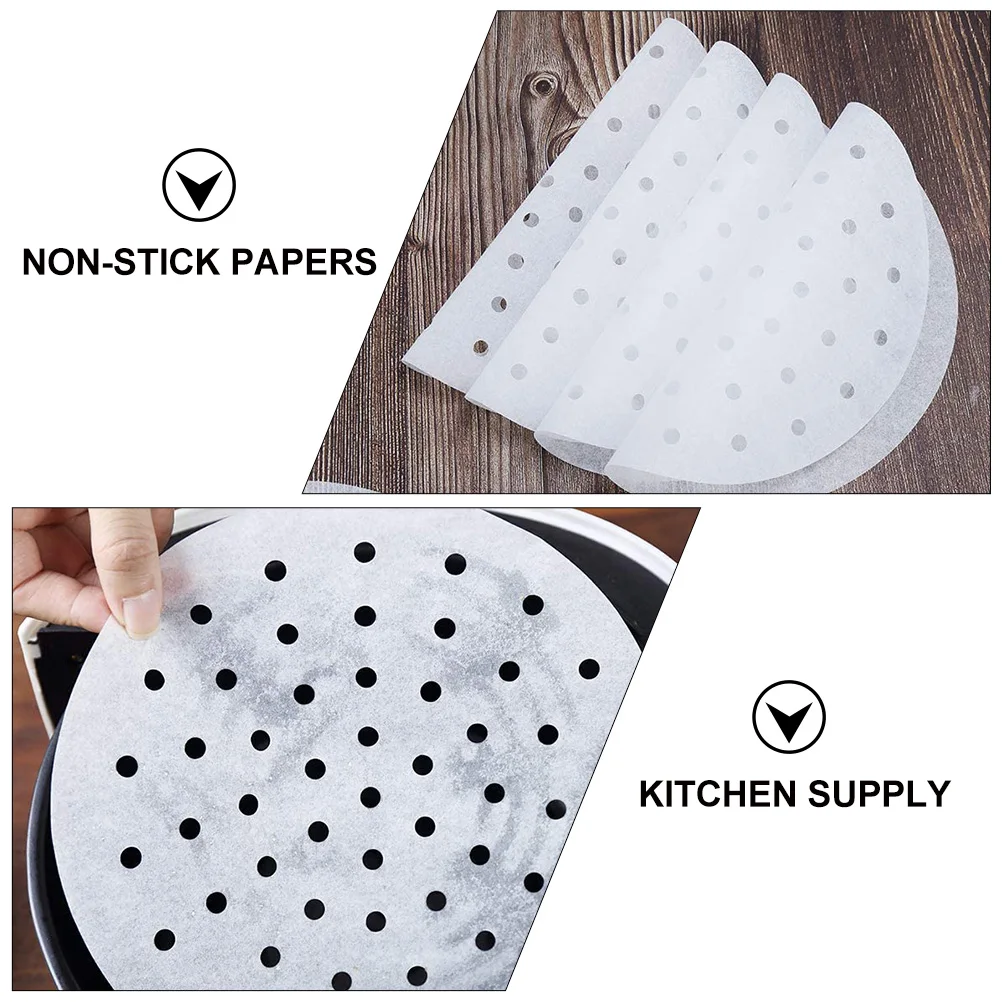 

200pcs Baking Paper Non-Stick Parchment Roasting Mats for Air Fryer with Oil Drain Holes Reusable Cooking Liners Kitchen