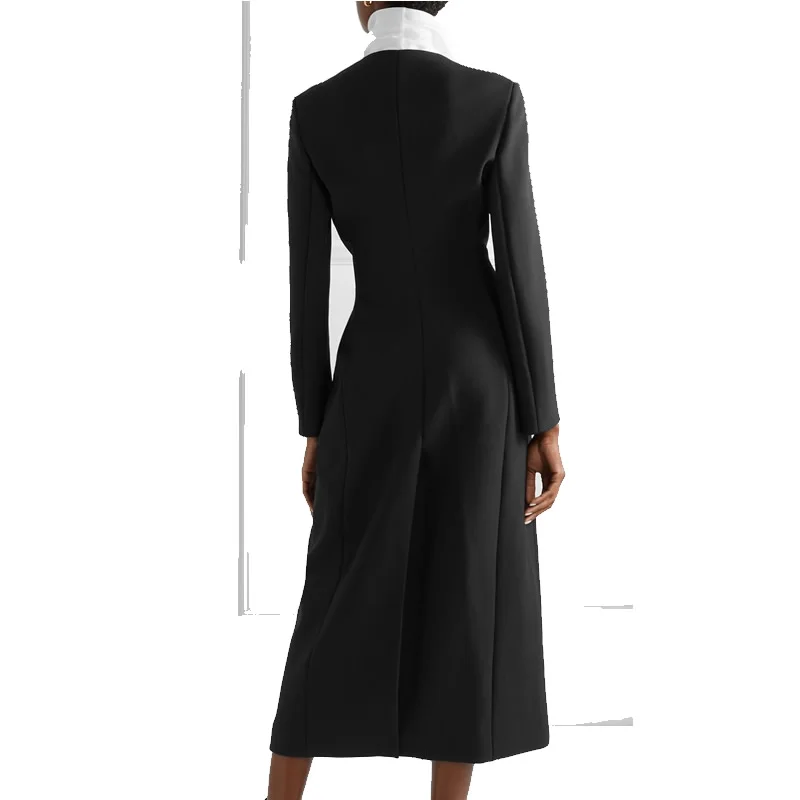 Black Women V-Neck Trenchcoat Long Sleeve Sheath OL Office Ladies Coat 51018