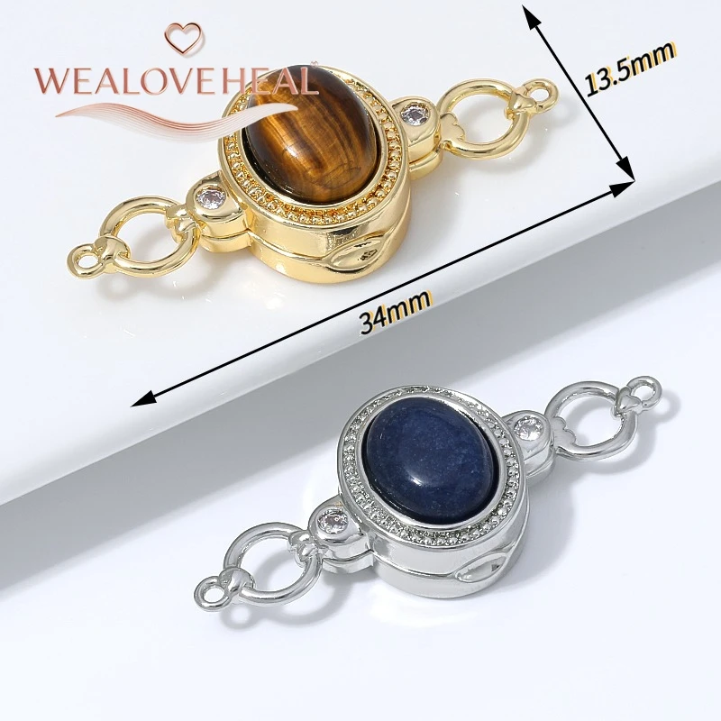 1 Stück 18K vergoldete Messing-Ovalbox mit Magnetverschluss und Mikro-Pavé-Zirkonia mit Edelstein für DIY-Halsketten, Armbänder und Schmuckherstellung – Detail 16