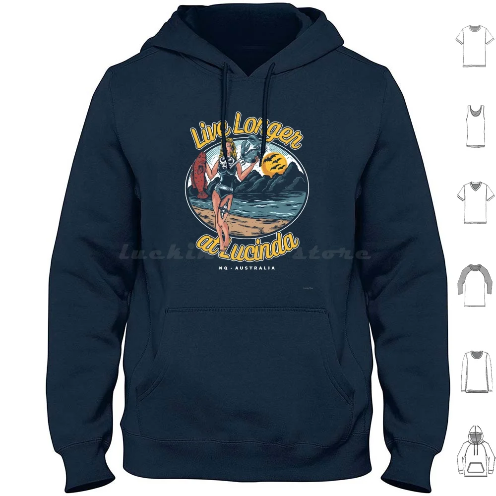 Live Longer At Lucinda Hoodie Cotton Long Sleeve Lucinda North Queensland Australia Fishing Hinchinbrook Island Mud Crab Coral