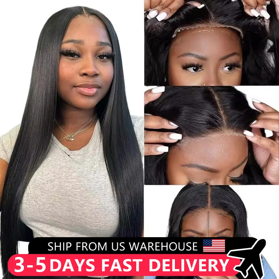 

Human Hair Glueless Wigs Bone Straight Lace Wigs Pre-Cut 5x5 Lace Closure Remy Human Hair Ready To Wear For Women Pre Plucked
