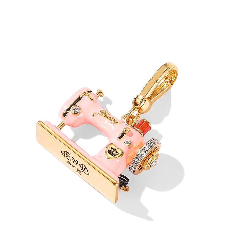1Pc Enamel Glaze Pink Sewing Machine Pendant,Girls Sweet Fashion Love Crown Letter Necklace Pendant,Christmas Jewelry Gift