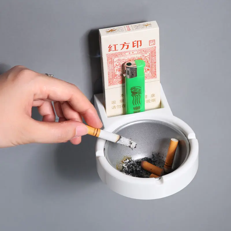 Creative Toilet Ashtray Drop-Resistant Household DIY European Stainless Steel Ashtray Personalized Wall-Mounted Punch-Free