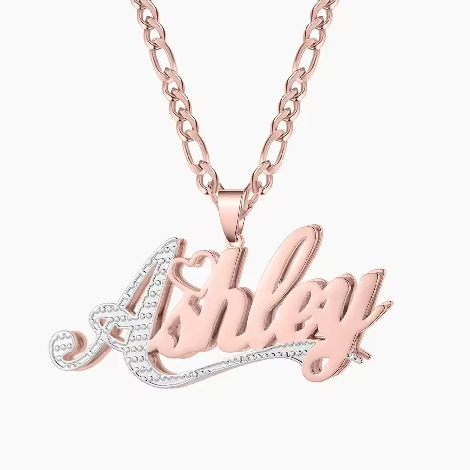 18K Gold Plated Name Custom Double Layer Necklace Pendant Chain Jewelry Personalized Stainless Steel Names Gift For Women