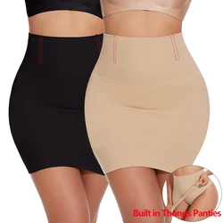 Tummy Control Half Skirts Thongs 2 in 1 Built-in Panties Butt Lifter Underskirt Half Slips for Dress Women Shapewear Hi Waist