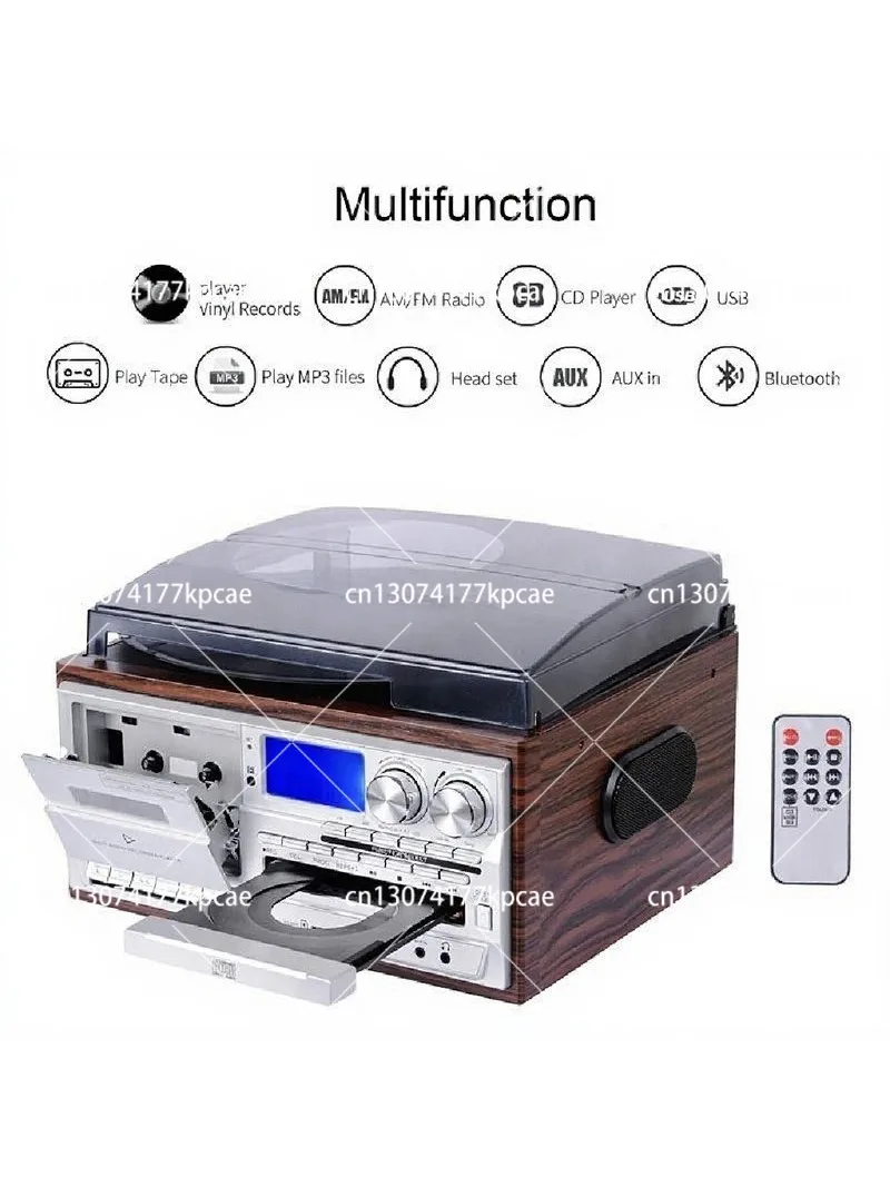 Vintage Style Turntable, 3-Way Music Player (BT/CD/Tape) - Compact Retro Sound System for Home