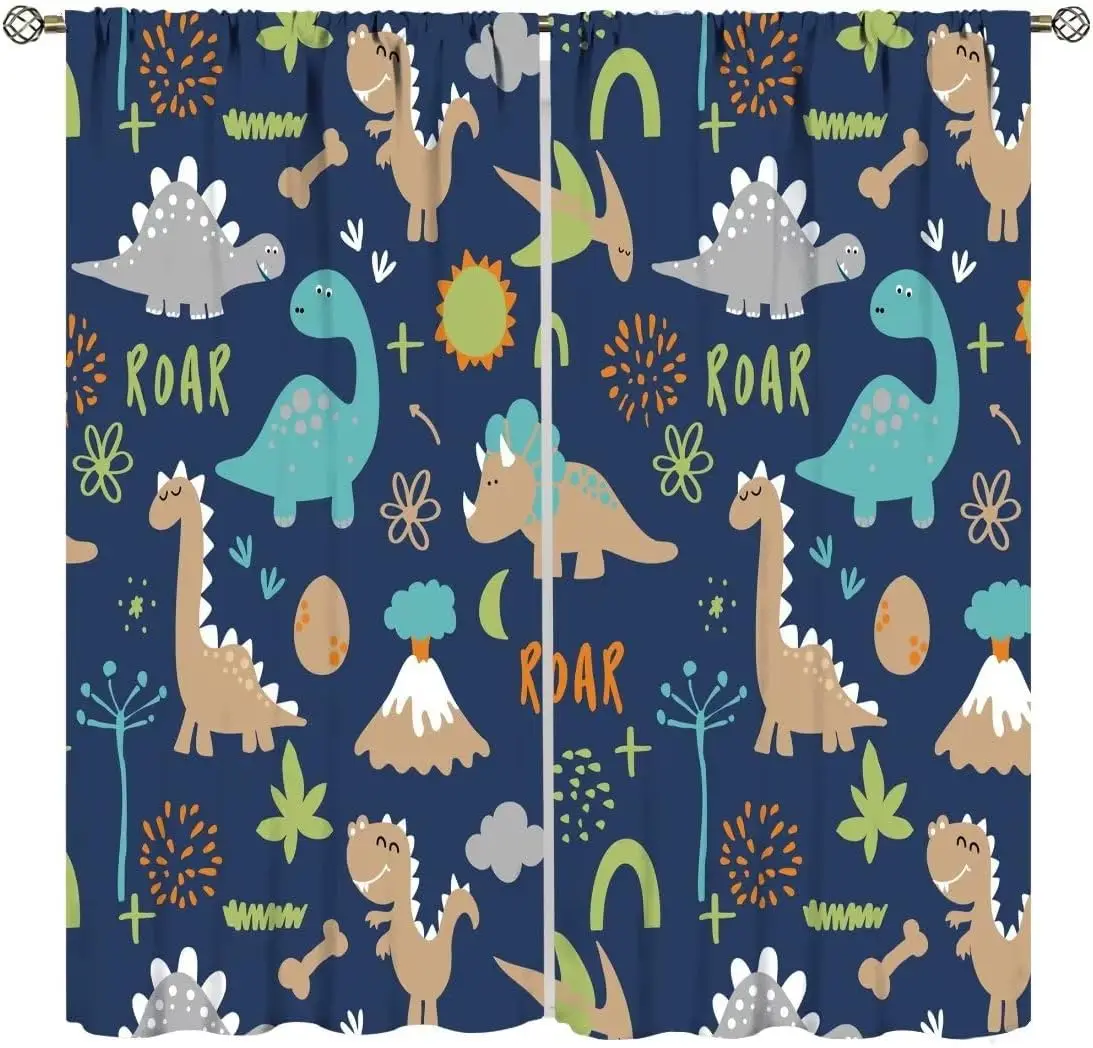Kids Blackout Curtains,Cartoon Animal Cute Funny Dinosaur Rod Pocket Curtains for Boys Girls Bedroom Living Room Baby Room