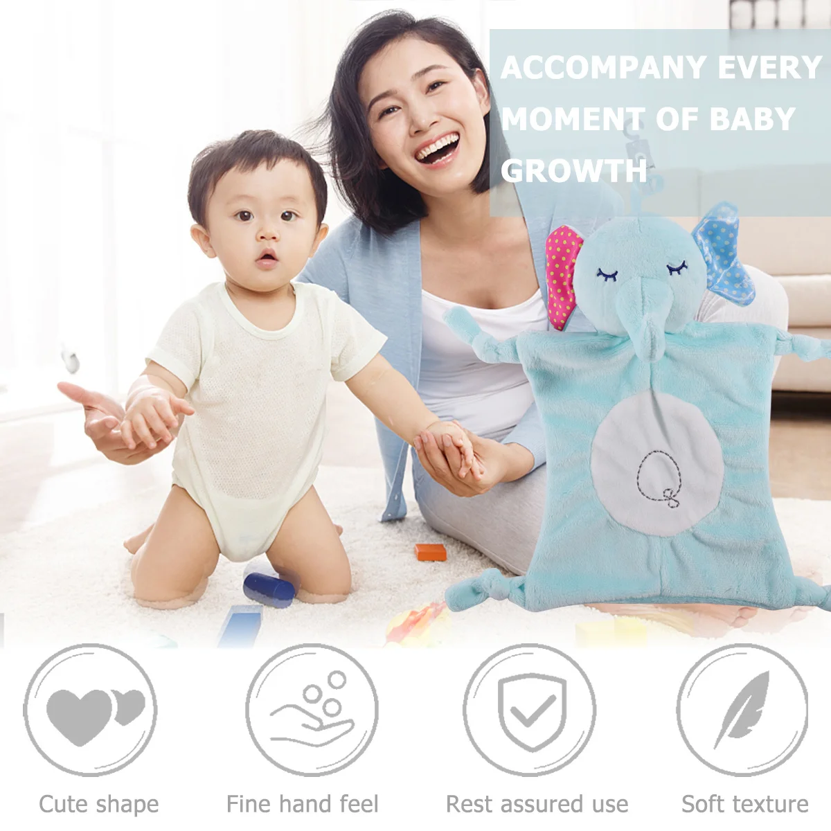 منشفة مهدئة للطفل 30 سم نمط الفيل لينة PP القطن آمنة دائم سهلة التنظيف تعزز التنمية الحسية مريحة