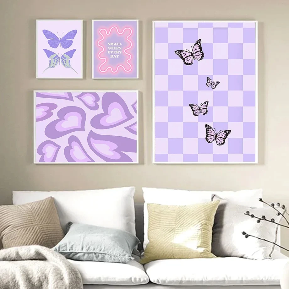 Danish Pastel Abstract Posters Print Y2K Aesthetics Butterfly Love Flower Wall Art Canvas Painting Modern Living Room Home Decor