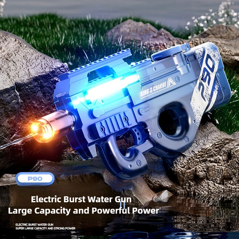 

P90 Continuous Firing Electric Water Gun Light Flashing Pistol Summer Outdoor Pool Spray Water Fights Gun for Adults Kids