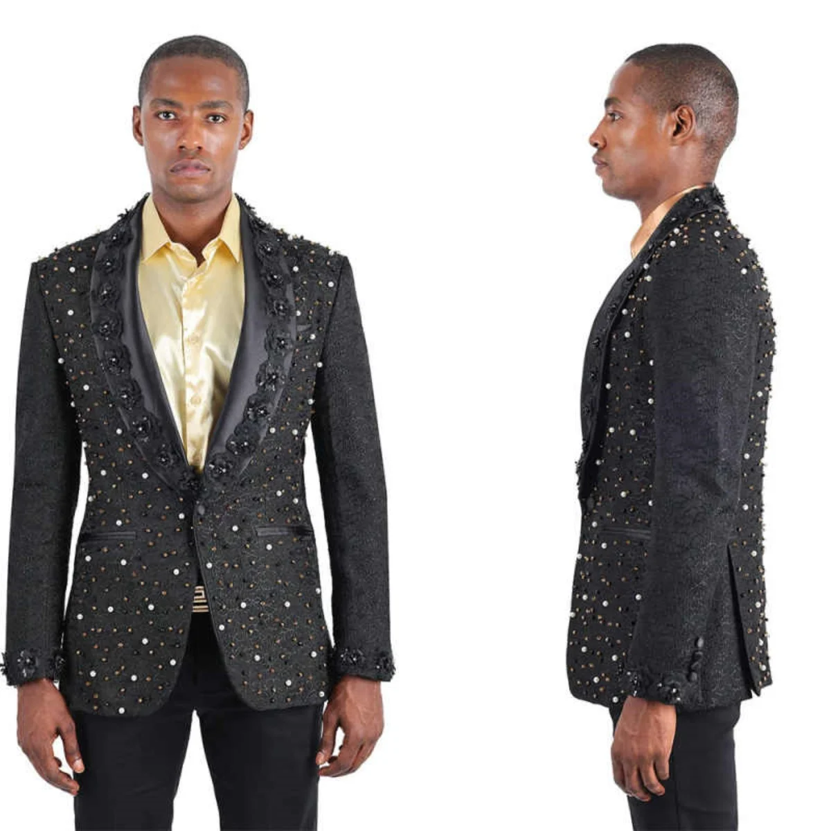 

Customized Men's Suits 2 Pieces Blazer Pants Beading Jacquard One Button Shawl Lapel Groom Tuxedos Banquet Male Clothing