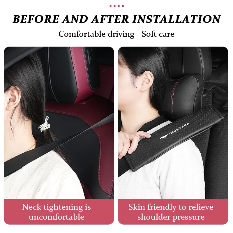 For Mustang Soft Car Headrest Cushion Seat Belt Shoulder Protector Cover Fiesta Kuga Edge Mondeo Shelby GT Fender - view 5