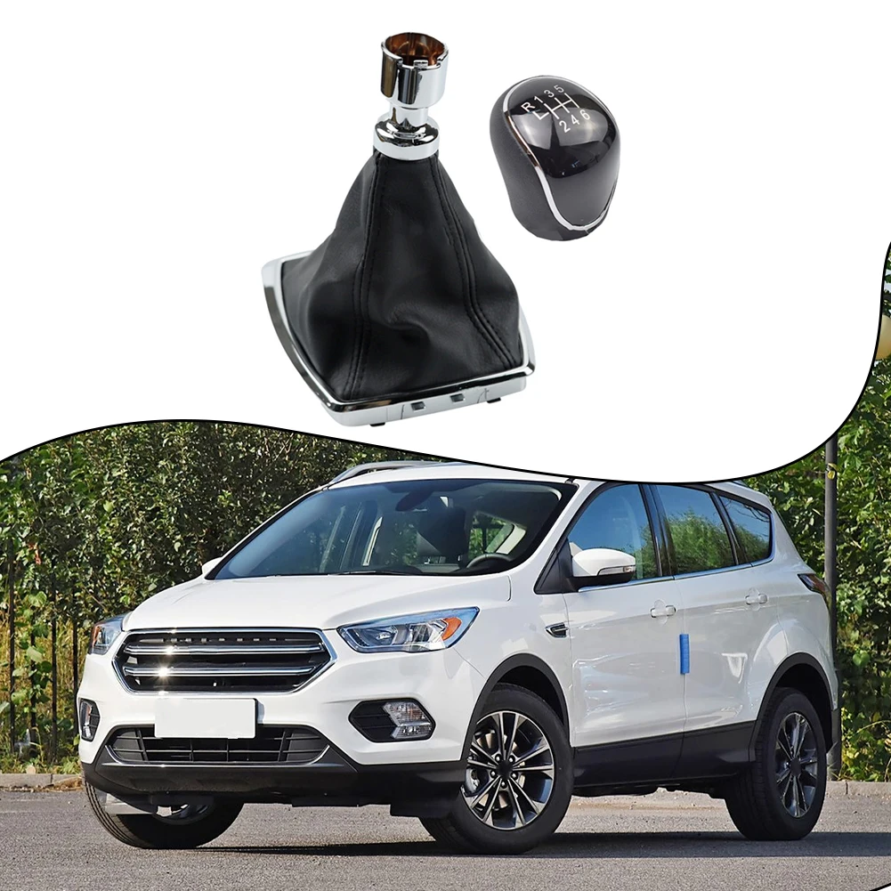 

Gear Knob 6 Speed Gear Shift Gaiter Chrome Frame For Ford For KUGA For C-MAX GB64637AA 1639784 8V4R-7P002-KB 8V4R7P002KB Leather