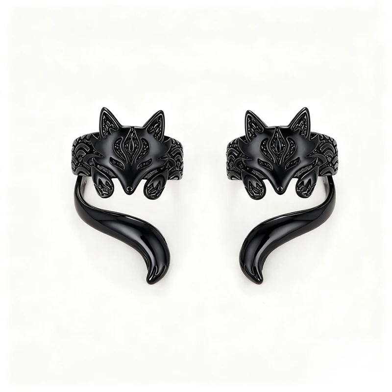 Huitan Vintage Fuchsförmige Ohrmanschetten-Ohrringe für Frauen, antike Silberfarbe, kreative Clip-Ohrringe, tägliches Tragen, vielseitiger Schmuck – Detail 3