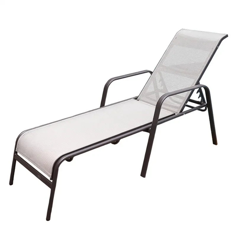 Adjustable Aluminum Outdoor Chaise Lounge with Teslin Mesh Wheels Modern Poolside Beach Chair for Courtyard