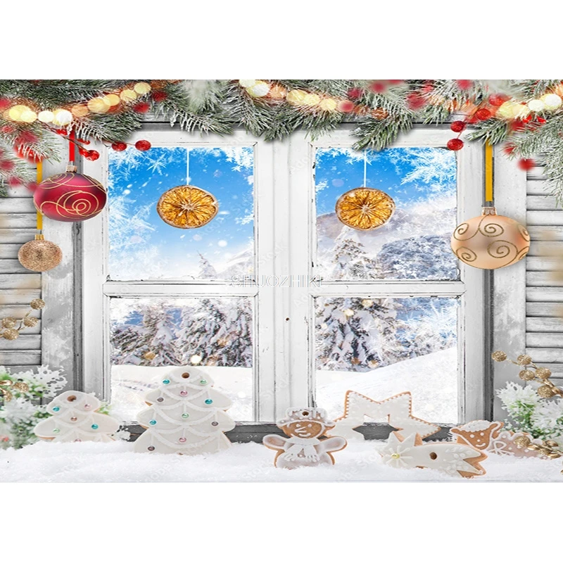 Shuozhike-クリスマスの木の板のテーマ写真の背景、雪だるまの背景、写真スタジオの小道具、MMSD-03