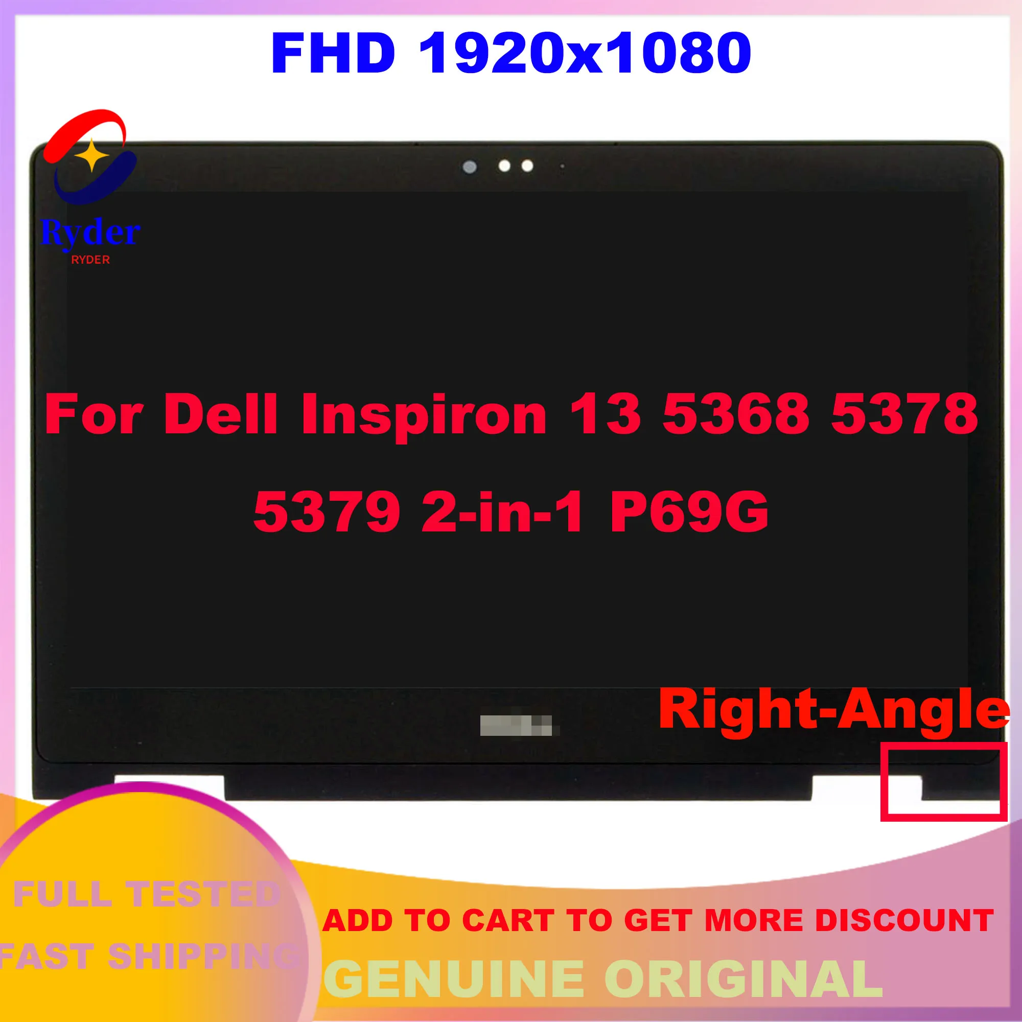 13.3 Inches Laptop LCD Panel Touch Screen Digitizer Screen Assembly For Dell Inspiron 13 5368 5378 5379 2-in-1 P69G B133HAB01.0