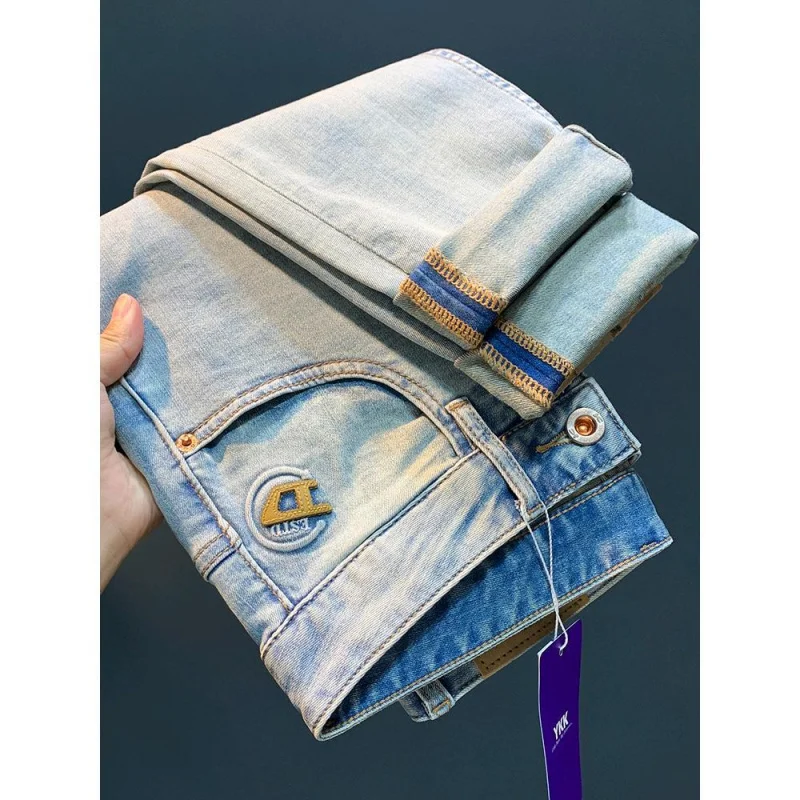 

New Blue Jeans For Men'S Summer Thin Light Business Straight Slim Fit Leisure Elastic Washable Versatile Cotton Denim Pants